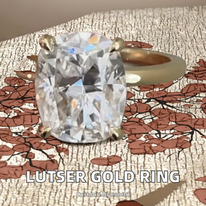 Lutser Fine Jewelry Bague double bande en or jaune 18 carats 10 carats Moissanite colorée taille coussin allongée or jaune 10 carats - Product Image 2