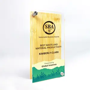 Noble Solid Bamboo With Acrylic Plaque Service Years Custom Bespoke Laser Logo Hand Craft Awards Upright service Wooden Plaque