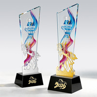 Trophée en cristal poli Cheval du Nouvel An, récompense d'honneur pour les employés exceptionnels de la réunion annuelle, impression numérique personnalisée, créatif