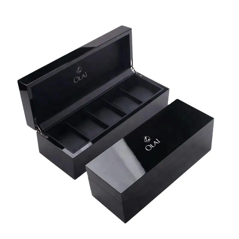 5 Slots Luxus Custom Holzuhr Lagerung Geschenk verpackung Einzigartige glänzende Display Holzuhr Box