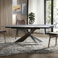 Table à manger moderne personnalisée, luxe léger, pieds en métal, verre trempé, pliable, 4 places, pour hôtel, appartement, salle à manger