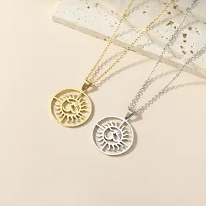 Wholesale custom make flower pendant necklace yoga Om sun symbol sunflower round pendant stainless steel necklace for women men