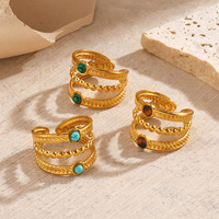 Bague de mariage multicouche en acier inoxydable personnalisable, style rétro, ajustable, avec pierres turquoise et œil de tigre, pour femme