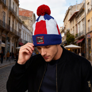 Bonnets en tricot personnalisés Kint, <span class=keywords><strong>bleu</strong></span> <span class=keywords><strong>marine</strong></span>, pour la course en plein air, sport, bonnets à visière cool, bonnets en acrylique tricotés d'hiver avec <span class=keywords><strong>pompon</strong></span> - Product Image 4