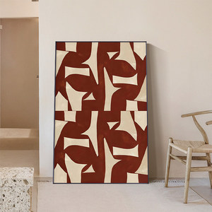 Lukisan dinding modern bergaya minimalis Prancis, garis abstrak merah-cokelat, lukisan dekoratif dinding latar belakang sofa besar kelas atas, berbingkai - Product Image 2
