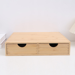 Wooden Desktop <b>Storage</b> <b>Box</b> With Double <b>Drawer</b> Organizer For Office Supplies And Sunglasses Rectangle Shape Solid Color - Product Image 4
