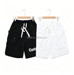 Custom Logo Men's Bermuda <b>Shorts</b> 100% Cotton Drawstring Casual Sport <b>Shorts</b> White Black Letter Print Pocket Design - Product Image 1