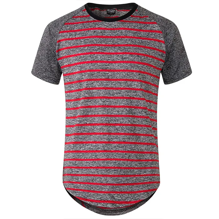Tshirt vendita calda da uomo comoda personalizzata con maniche Raglan t-shirt con orlo circolare a righe in misto Tri t-shirt
