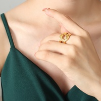 Edelstahl kubanische Kette breit offen Hip Hop Chunky Ring wasserdicht vergoldet Ring nicht trüben Frauen Kette offener Ring