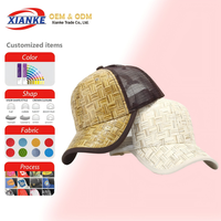 Casquette en paille unie X&K pour femme, casquette de baseball brodée à 5 panneaux pour homme, casquette trucker snapback personnalisable avec logo, respirante pour l'extérieur en été