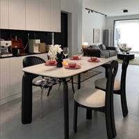 Table à manger carrée avec plateau en pierre grise, 6 chaises en bois écologique, ensemble luxueux moderne et durable, personnalisation en bois