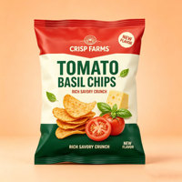 Sachet d'emballage alimentaire laminé personnalisé pour snacks, de qualité alimentaire, à scellage arrière, en forme de coussin pour chips de pommes de terre