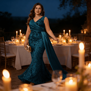 Abito da Sera di Lusso Europeo-Americano, Taglia Grande, <span class=keywords><strong>Elegante</strong></span> <span class=keywords><strong>con</strong></span> Paillettes, Aderente, Senza Spalline, Collo <span class=keywords><strong>all</strong></span>'<span class=keywords><strong>Americana</strong></span>, Lunghezza a Terra - Product Image 6