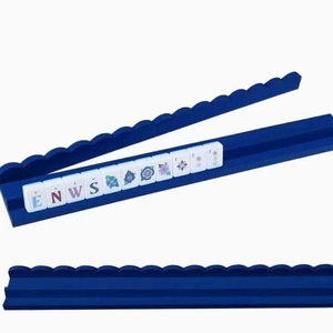 G Juego de 4 Soportes de Lujo para Fichas de Mahjong Azules con Borde Festoneado, Soporte Portátil de Madera para Accesorios de Juego - Product Image 3
