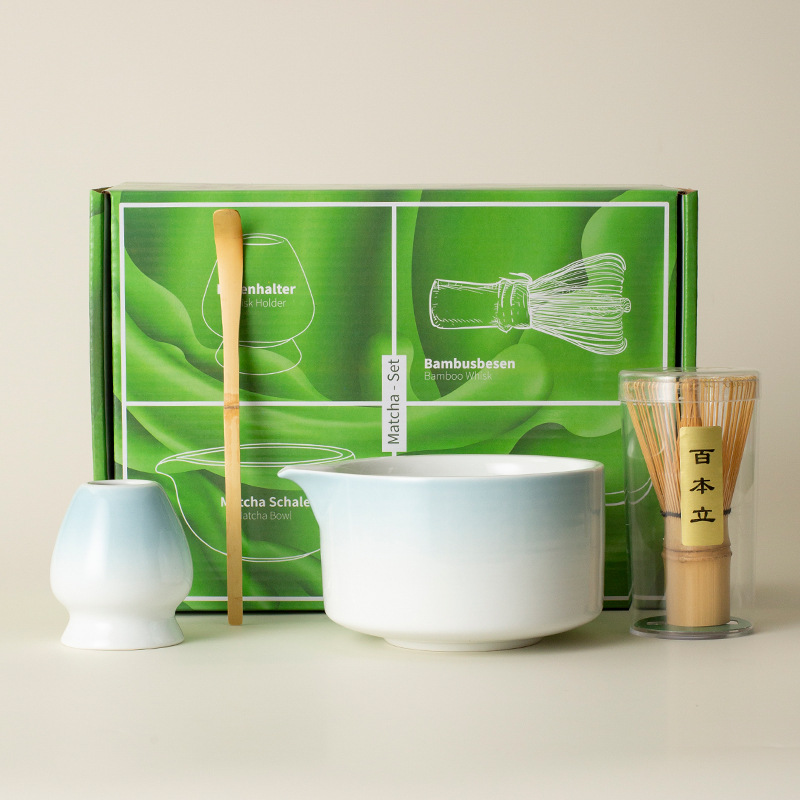 Juego de té matcha de 4 piezas - Azul degradado