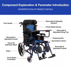 Fauteuil roulant pour enfants atteints de paralysie cérébrale, de 5 à 13 ans, dossier inclinable, siège réglable, harnais de sécurité, repose-pieds amovible - Product Image 3
