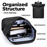 Sac à dos pour ordinateur portable à fermeture enroulable 16 pouces, grande capacité, sac de voyage avec sangle pour trolley, sac à dos de travail pour homme et femme