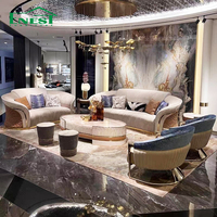 Hochwertiges Italienisches Luxus-Modernes Villa-Sofa Skulpturales Geschwungenes Bouclé-Sofa Nubuk-Leder Ecksofa-Set Wohnzimmermöbel Dekor