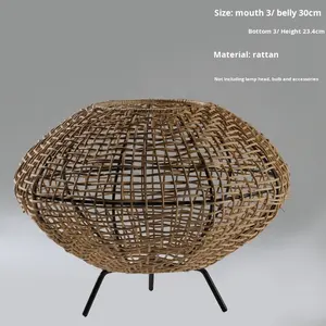 Abat-jour en forme de lanterne tissée en rotin de style campagnard moderne, design à main levée pour lit d'étude, petit déjeuner, restaurant, lampadaire - Product Image 6