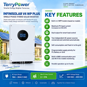 Onduleur solaire hybride monophasé 6KW 8KW 10KW double MPPT 48V pour batterie lithium WiFi IP66 raccordé au réseau ou hors réseau à onde sinusoïdale pure - Product Image 4