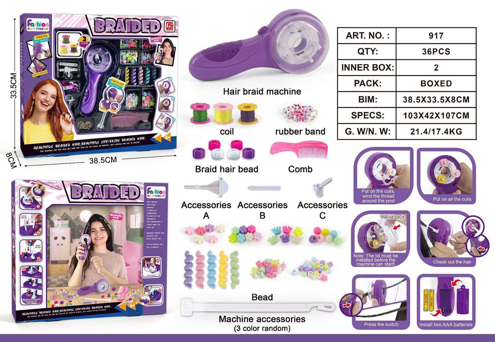 917 tresse de cheveux grande boîte