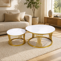 Table basse ronde extensible moderne et durable avec plateau en ardoise et structure métallique rétractable – Vente en gros