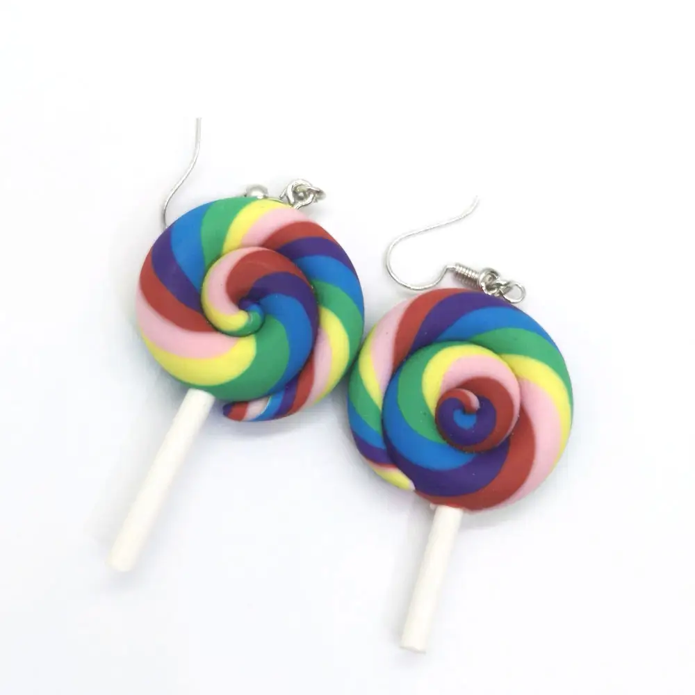 Fashion Creative Resin Swirl Lollipop Dop Earrings Candy Costume Trendy Style Women Girl Jewelry