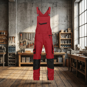 Combinaison de travail rouge avec bretelles réglables et plusieurs poches pour usage industriel - Product Image 4