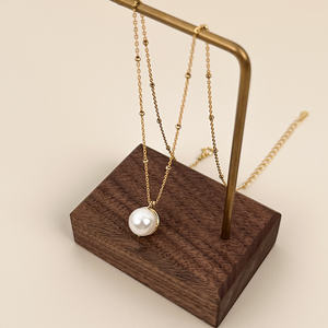 Kalung Rantai Manik Minimalis Perhiasan Lapis Emas Perak Murni Kalung Liontin Mutiara Wanita - Product Image 2