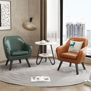 Fauteuil en cuir minimaliste moderne avec rembourrage en mousse souple, chaise de salon à siège unique pour petits espaces - Product Image 2