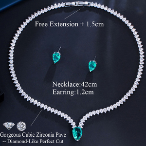 Ensemble de bijoux élégant pour <span class=keywords><strong>femme</strong></span>, collier et boucles d'oreilles en cristal CZ vert clair en forme de goutte d'eau, pour fiançailles, fête ou costume - Product Image 3