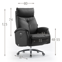 Fauteuil de bureau électrique de luxe moderne pour cadres, en cuir véritable, assise en latex, dossier réglable, charge sans fil, massage