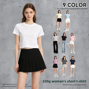 <span class=keywords><strong>T</strong></span>-<span class=keywords><strong>shirt</strong></span> da donna a maniche corte girocollo, in cotone spandex 230G, vestibilità slim, tinta unita, stile Sassy Girl - Product Image 2