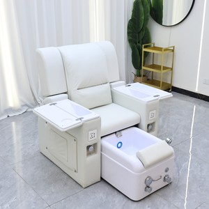 Fauteuil de pédicure de luxe sans tuyauterie, blanc, inclinable, avec bain à remous en céramique et LED 7 couleurs pour salon de manucure - Product Image 1