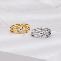 Bague double couche avec zircone cubique et placage platine pour mariage et fiançailles