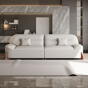 Sofá de Cuero Lujoso con Patas de Madera, Sofá Moderno para Sala de Estar, Bonito Sofá Minimalista para el Hogar, Diseño Simple - Product Image 4