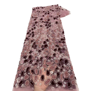 Tela de encaje africana Aso Ebi con cuentas y bordado de <span class=keywords><strong>terciopelo</strong></span> elegante NI.AI - Product Image 5