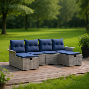 Ensemble de canapés de jardin en polyrotin 6 places avec coussins, mobilier d'extérieur, style contemporain, structure en osier - Product Image 2