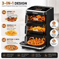 Friteuse à air chaud 3 couches à double panier 6+4+10L, 2800W, en acier inoxydable, zones indépendantes multiples, écran tactile couleur, 12 préréglages - Offre Spéciale