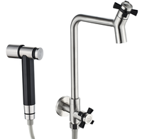 Robinet mural 2-en-1 en acier inoxydable 304 avec douchette pour évier de serpillière et préparation culinaire (vente en gros)