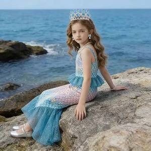 Costume bleu ciel MS - Petite Sirène avec bijoux et sac, robe de princesse pour filles, cadeau d'anniversaire 3-12 ans - Product Image 5