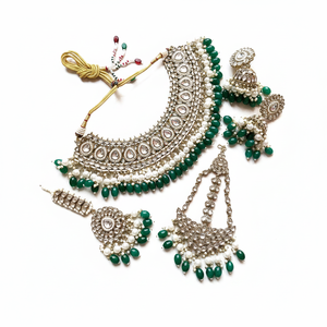 Ethnic High Quality Gold-Plated Latest Designed Bridal Wedding Choker Necklace Earring <b>Set</b> Green Enamel Turquoise <b>Beads</b> Fashion - Product Image 2