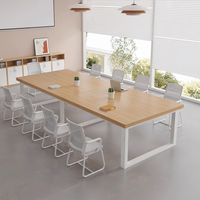 Mesa de Conferencia, Escritorio Largo, Juego de Sillas de Oficina, Bambú, 16 Personas, Moderna, Minimalista, Rectangular, Estación de Trabajo, Mesa de Reuniones