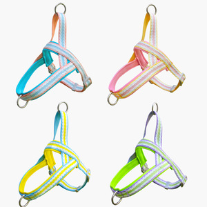 Arnés ajustable para perro, Sillín para el pecho, bonito y colorido, transpirable, de nailon, a rayas, con encaje, conjunto de arnés y correa para mascotas, <span class=keywords><strong>Collar</strong></span> antiescape para perro - Product Image 6