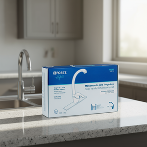 Mitigeur de cuisine contemporain à levier unique Foset AQF-83, finition brossée en acier inoxydable, col incurvé, montage sur plan, céramique Va - Product Image 2