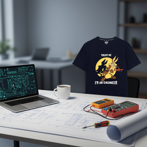 เสื้อยืดลายกราฟิกสีดำสำหรับผู้ชายลูนี่ ทูนส์ อิงเนียร์ เชื่อฉันเถอะ ฉันเป็นวิศวกร - Product Image 1