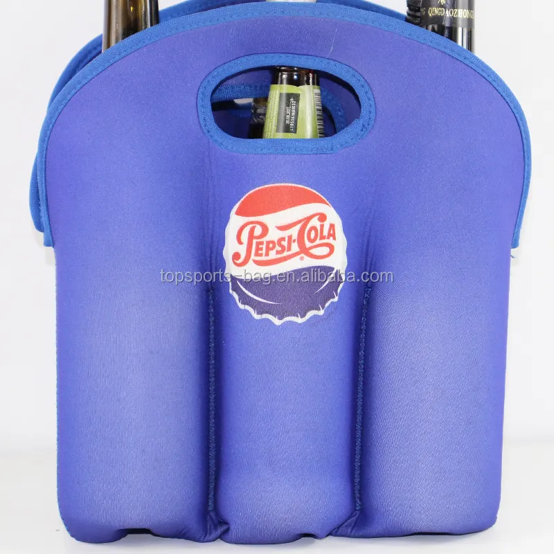 กระเป๋าใส่ขวดเบียร์ทำจากนีโอพรีน6ชิ้นพิมพ์ลายซิลค์สกรีนสีฟ้า