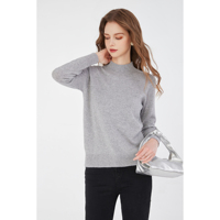 Pull en laine mélangée à col montant pour femme, maille fine gris chiné, doux, pour l'hiver, vente en gros