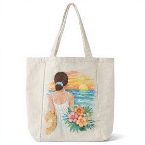 Custom design Beige Color Wholesale <b>Large</b> Beach Cotton Canvas Tote <b>Bag</b> With Custom Logo Printing for <b>Shopping</b> - Product Image 1