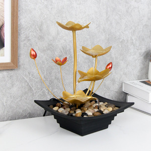 Décoration de bureau Feng Shui avec lotus doré et pierres pour attirer la prospérité dans le bureau, la maison ou l'entrée. - Product Image 1